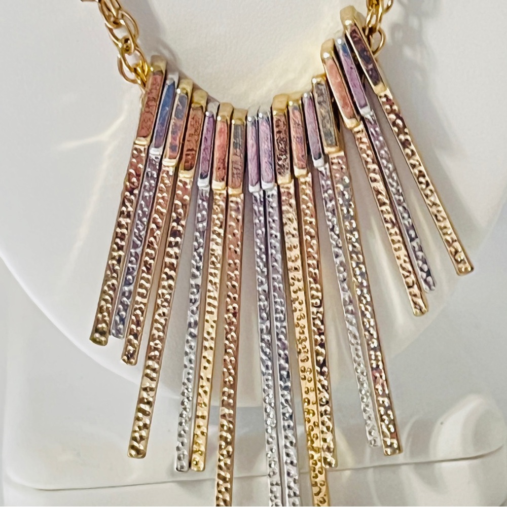 I.N.C. International Concepts Mixed Metal Bib Necklace Goldtone Silvertone Bars